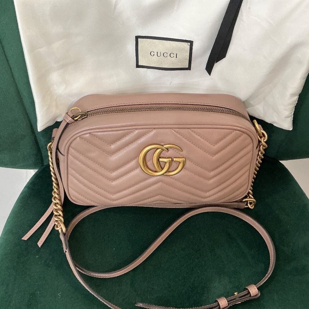 GG Marmont Samll Beige Hand Bag - Picture 2 of 7